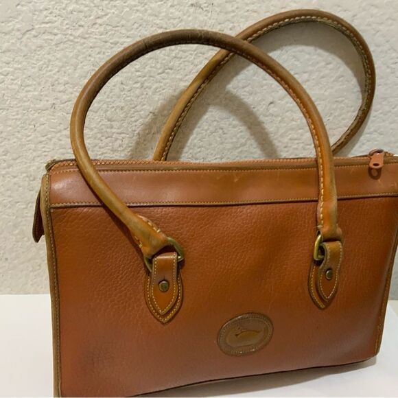 Vintage 1980’s Dooney & Bourke All-Weather Leather Satchel Purse British Tan - Picture 3 of 16